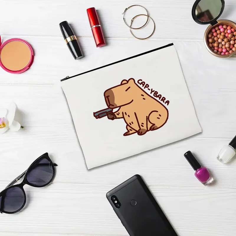 Cute Cartoon Capybara Print Makeup Bag，Portable Simple Zipper Makeup Bag，Multifunctional toiletry bag，Suitable for women's trave