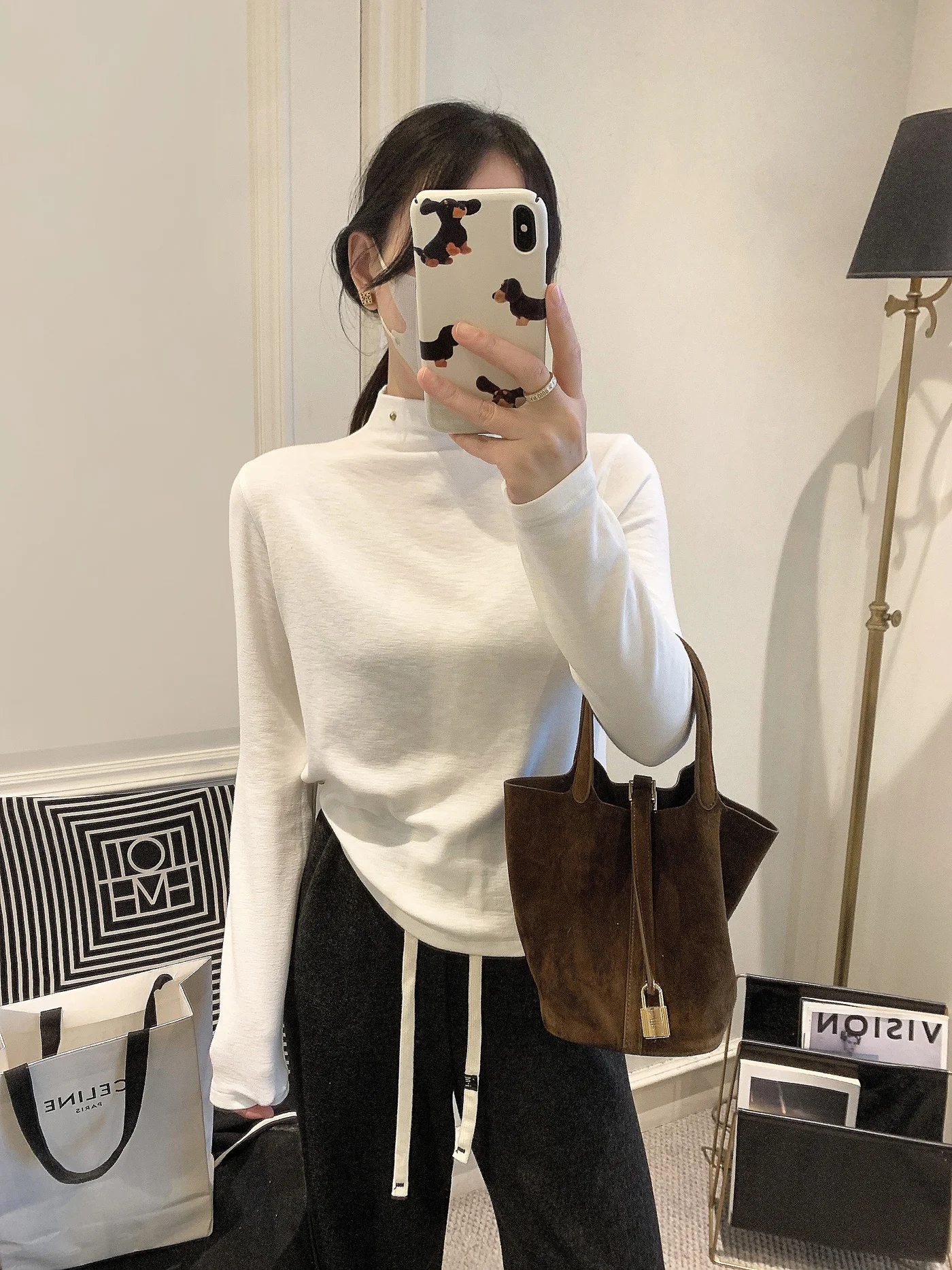 

Faionable f High Ne eep Cotton Base irt Женская внутренняя одежда Осень Зима 2025 Новая корейская версия Slim Fit T-...