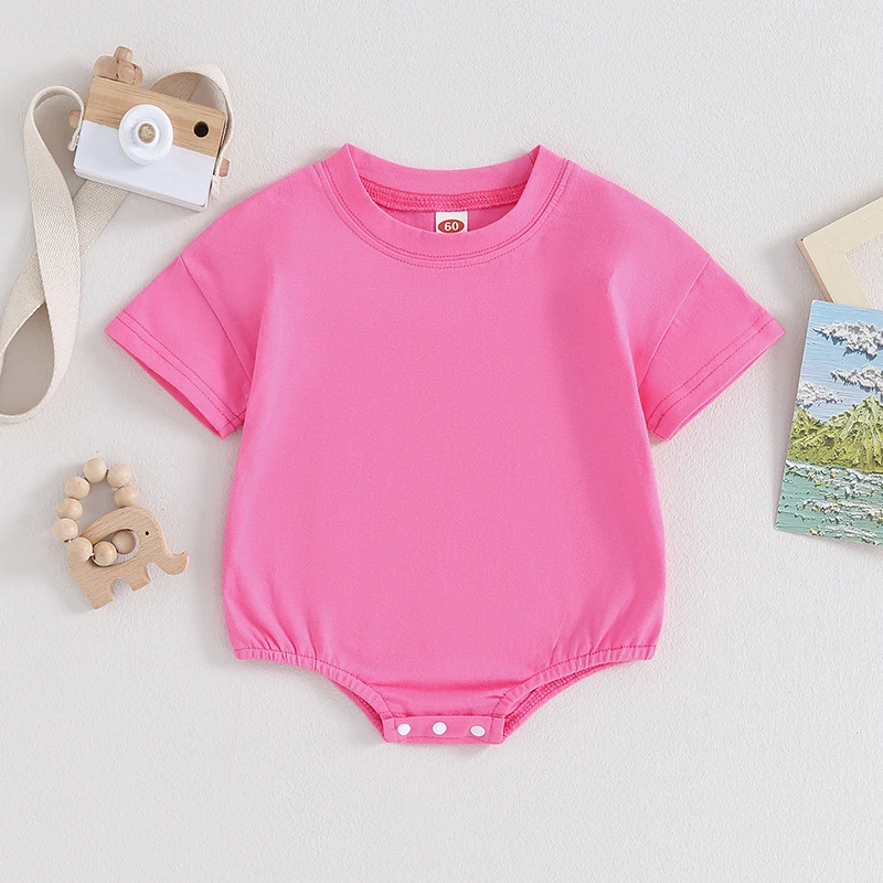 Lioraitiin Newborn Baby Bubble Romper Infant Boy Girl Shorts Sleeve Oversized Solid Color Basic Summer Clothes