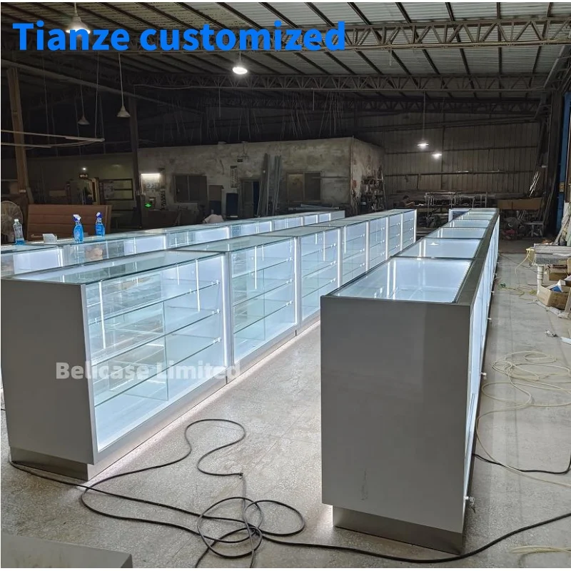 (Customized) China Factory Custom Retail Shop Display Showcase Glass Display Counters Sliding By Glass Display Smoke Shop Displa