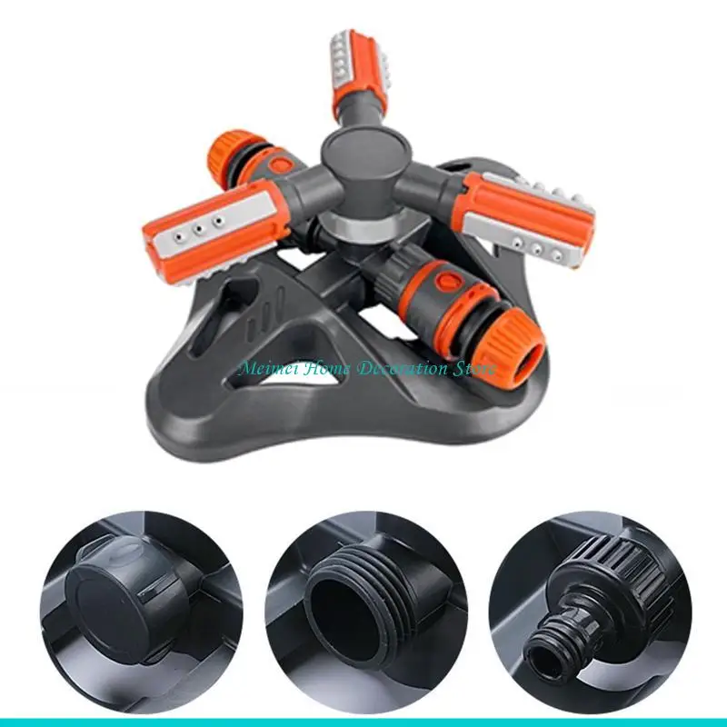 H7BF Automatic 360 Degree Rotating Sprinkler 3 Arms Water Connector Set Spraying Nozzle for Outdoor Garden Lawn Yard Irrigation