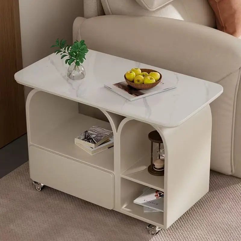 Italian cream rock slab coffee table light luxury can be advanced modern simple home living room mobile tea table small apartmen