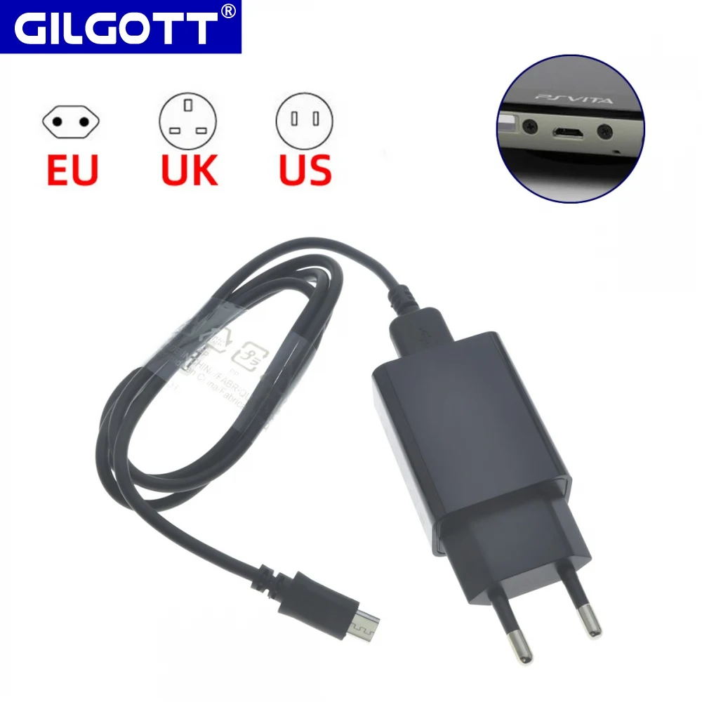 Ricarica USB nera e cavo dati e caricabatterie adattatore di alimentazione per SONY PlayStation VITA PCH-2000 PSV2000 spina ue/usa/regno unito