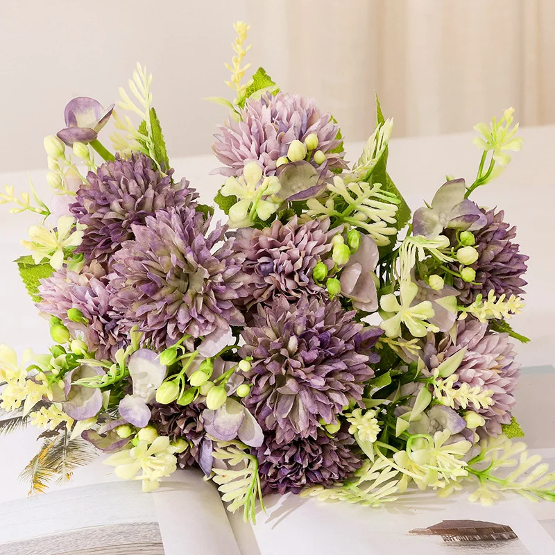 

5Pcs Silk Ball Chrysanthemum Bouquet Artificial Flower Wedding Marriage Home Party Garden Simulation Fake Flower DIY Decoration