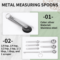 M12K-Stainless Steel Measuring Spoons Cups Set, Small Tablespoon, Teaspoons, Set 6 With Bonus Leveler, For Dry And Liquid