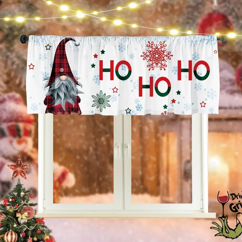 VIKAMA White Plaid Gnome Jolly Laugh Snowflake Star Xmas Short Window Curtain Funny Cute Winter Festive Home Decor Vibrant Art