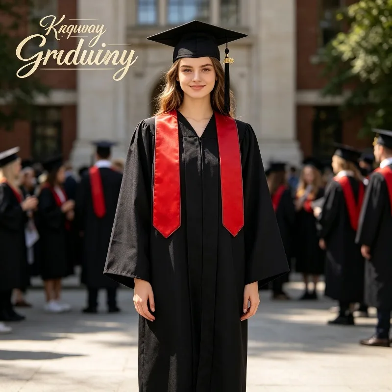 Bachelor's Graduation Dress with Hat for Girls Over 14 Years Old Black Academic Dress High School and College Graduation Dress