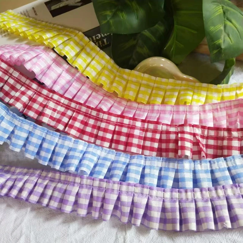 Low-cost plaid fabric Pleated lace DIY girl doll Clothing skirt Handmade materials Throw pillows sofa covers Sewing accessories