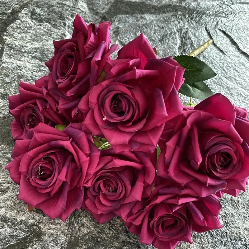 

4pcs Artificial Flowers Silk Lover Big Horn Roses Floral Wedding Decoration Pink Fake Flower Simulation 7-Heads Rose Bundle