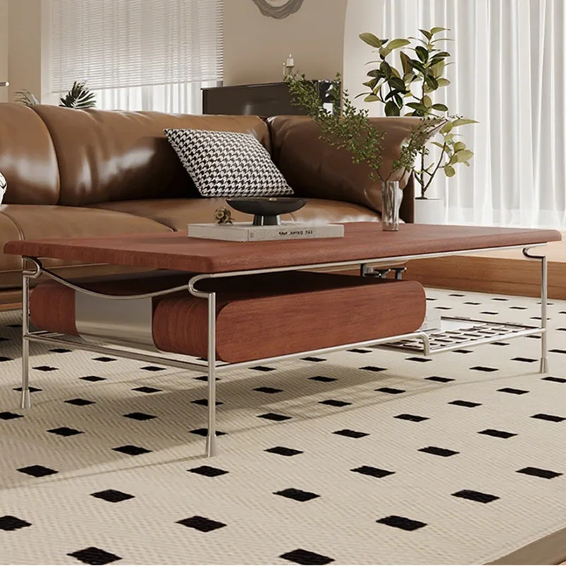 

Medieval style solid wood coffee table, stainless steel oval modern simple coffee table