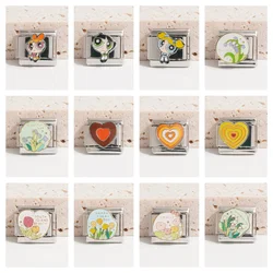 2025 Women Heart Flowers Italian Charm Links Stainless Steel Fit 9mm Bracelet Jewelry DIY Making Gifts Wholesale