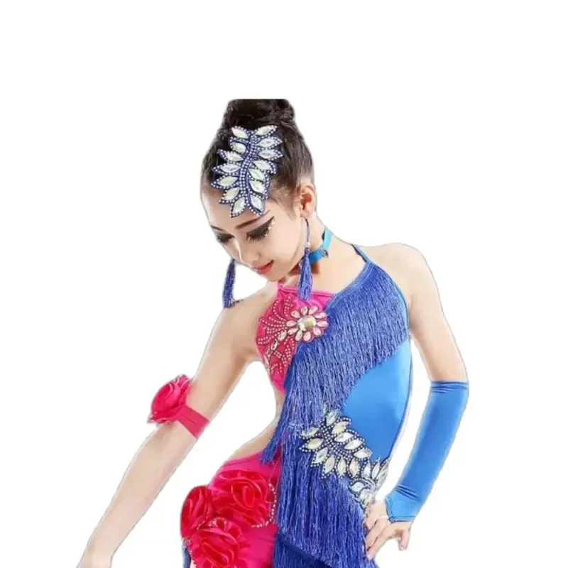 Vestido de dança latina franja para crianças, trajes profissionais para meninas, salão de baile, salsa, crianças, moderno, júnior, borlas