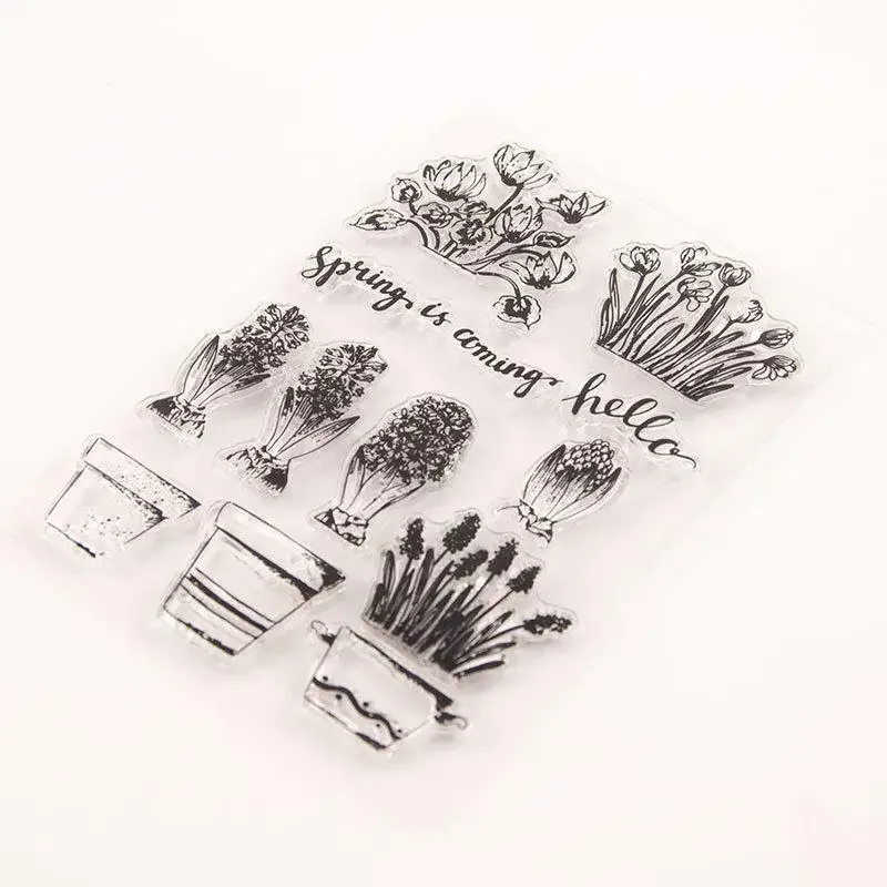 Flowers and Pots Transparent Clear Silicone Stamp for DIY Scrapbooking Photo Album Clear Stamp