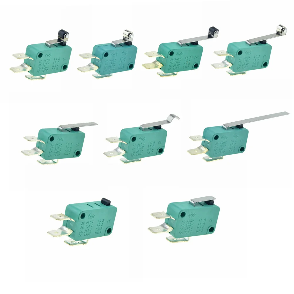 Mikroprzełączniki krańcowe 16A 250V 125V NO+NC+COM 6.3mm 3-pinowy mikroprzełącznik SPDT 28mm 52mm Przełącznik dotykowy z dźwignią rolkową łukową Mikroprzełącznik