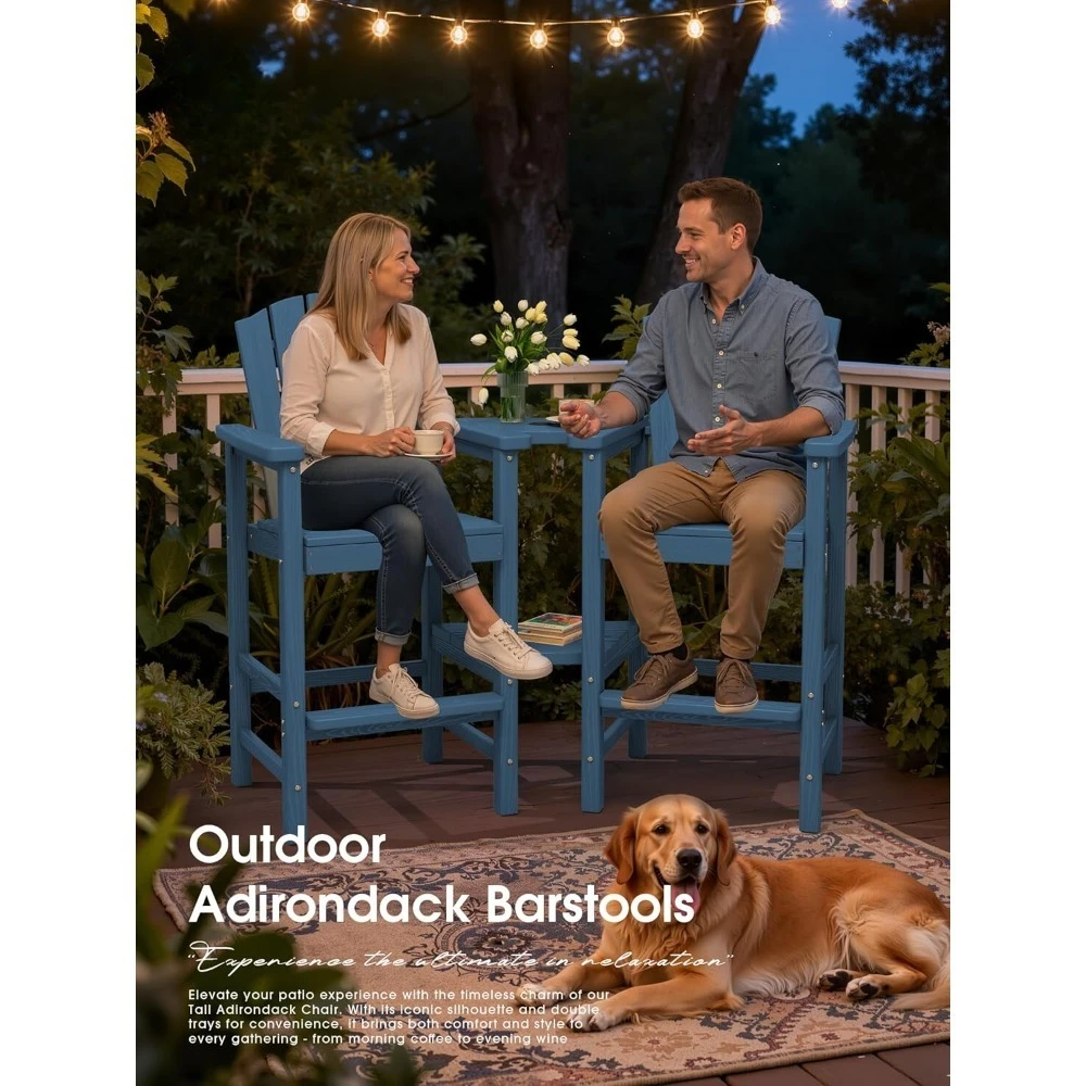 

Tall Adirondack Chair Set of 2, All-Weather HDPE Outdoor Adirondack Barstools with Double Connecting Trays, Customized