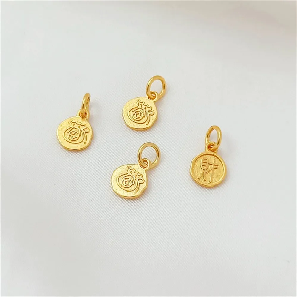 Petit éléphant plaqué or 24 carats, sac d'argent rond avec personnage «Fu», lingot, cloche de Fortune, petite goutte coulissante, pendentif de bijoux à faire soi-même