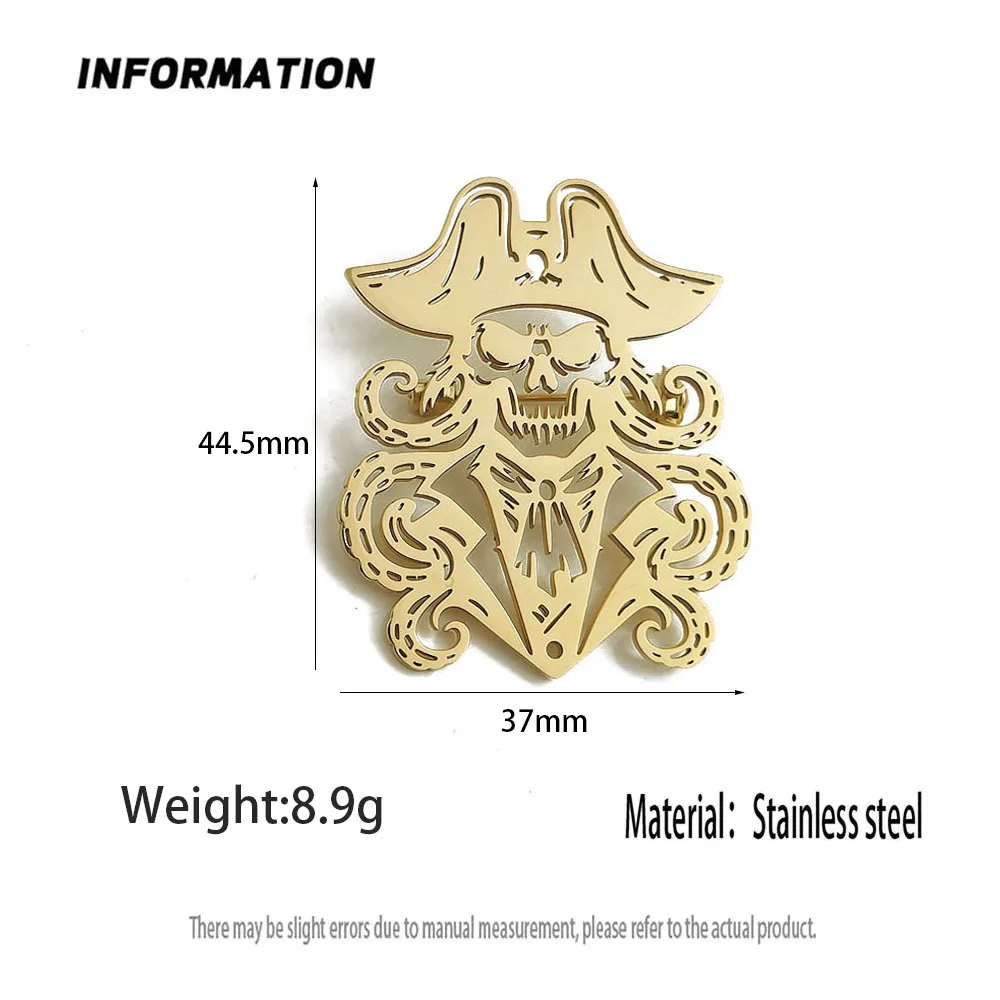 Original design Octopus Pirate Captain Hollow Stainless Steel Gold Plated 18K Brooch, Suit Lapel Pin, Men's Official Apparel