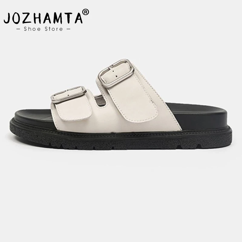 JOZHAMTA Size 35-40 Women Slides Sandals Real Leather Platform Mid Heels Summer Shoes 2025 Casual Daily Home Outdoor Dress