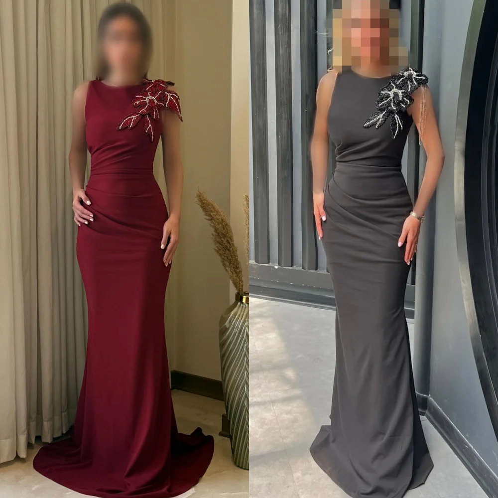 

Customized Modern Style Formal Jersey Beading Pleat Mermaid Scoop Neck Long Dresses Bespoke Occasion Dresses Sizes Available