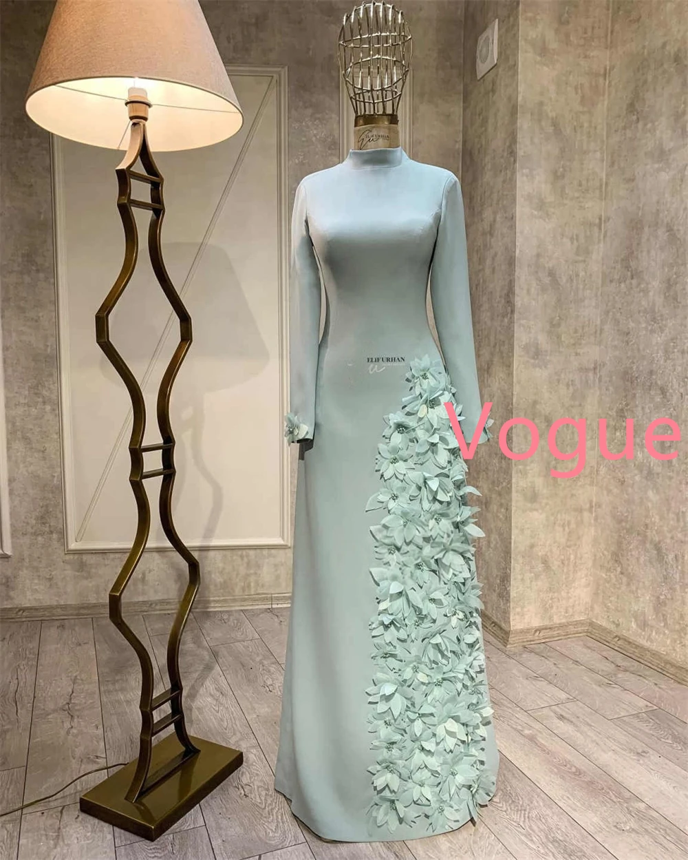 تخصيص جودة عالية الأخضر جيرسي مساء اللباس مزاجه س الرقبة طويلة الأكمام فستان الحفلة الراقصة الفاخرة فساتين المناسبات الخاصة