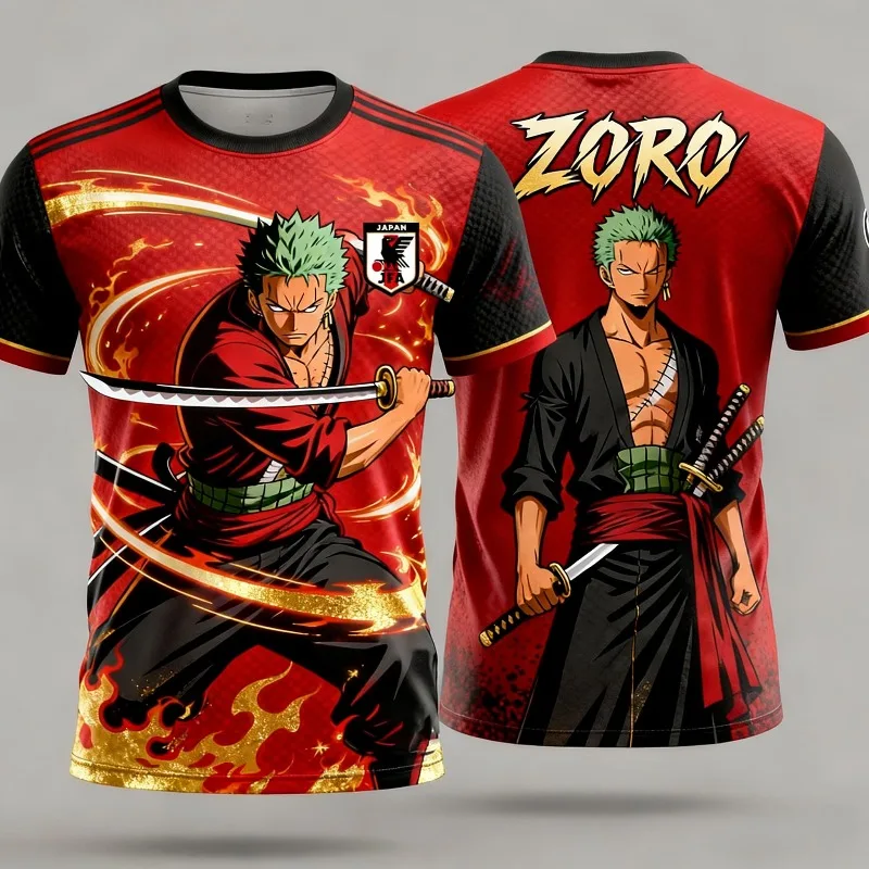 One Piece Roronoa Zoro Anime Cross Over Fußballtrikot für Kinder, Jungen und Mädchen, schnell trocknend, atmungsaktiv, Fan-Sport-Kurzarm-Tops – Detail 4