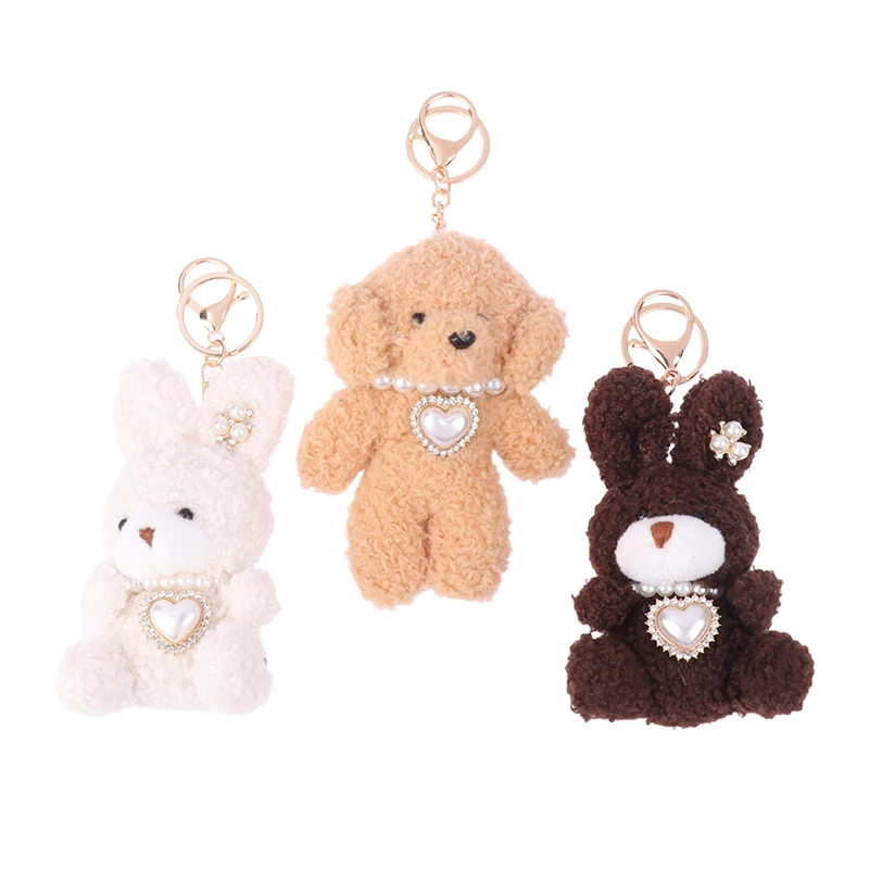 1PCS Cute Bags Pendant Kawaii Plush Rabbit Puppy Keychain Stuffed Animal Keyring For Girl Gifts Cartoon Plushies Doll