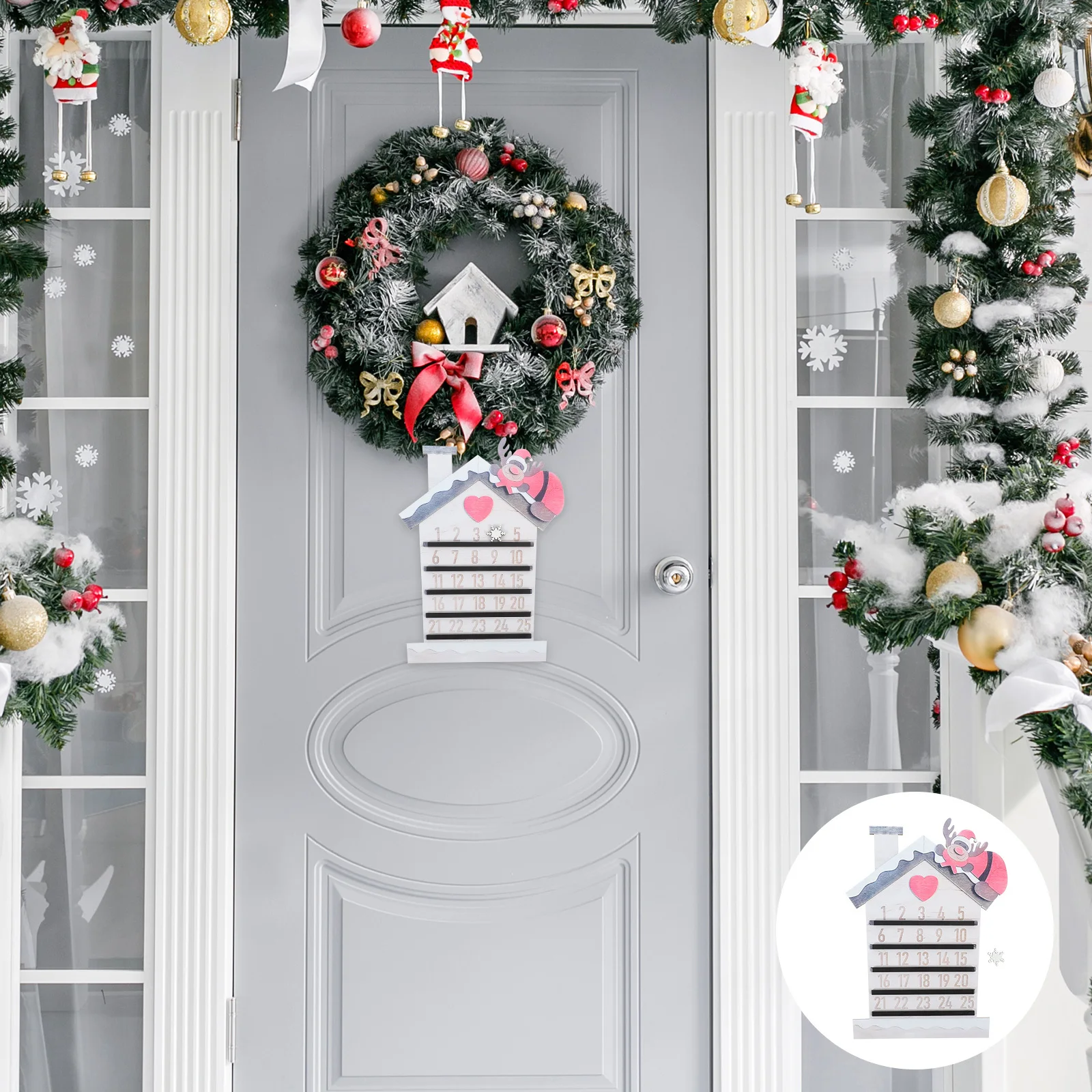 

Christmas Wooden Hanging Tag Xmas Door Sign Reindeer Style Countdown Calendar Pendant Front Door Hanging Decor