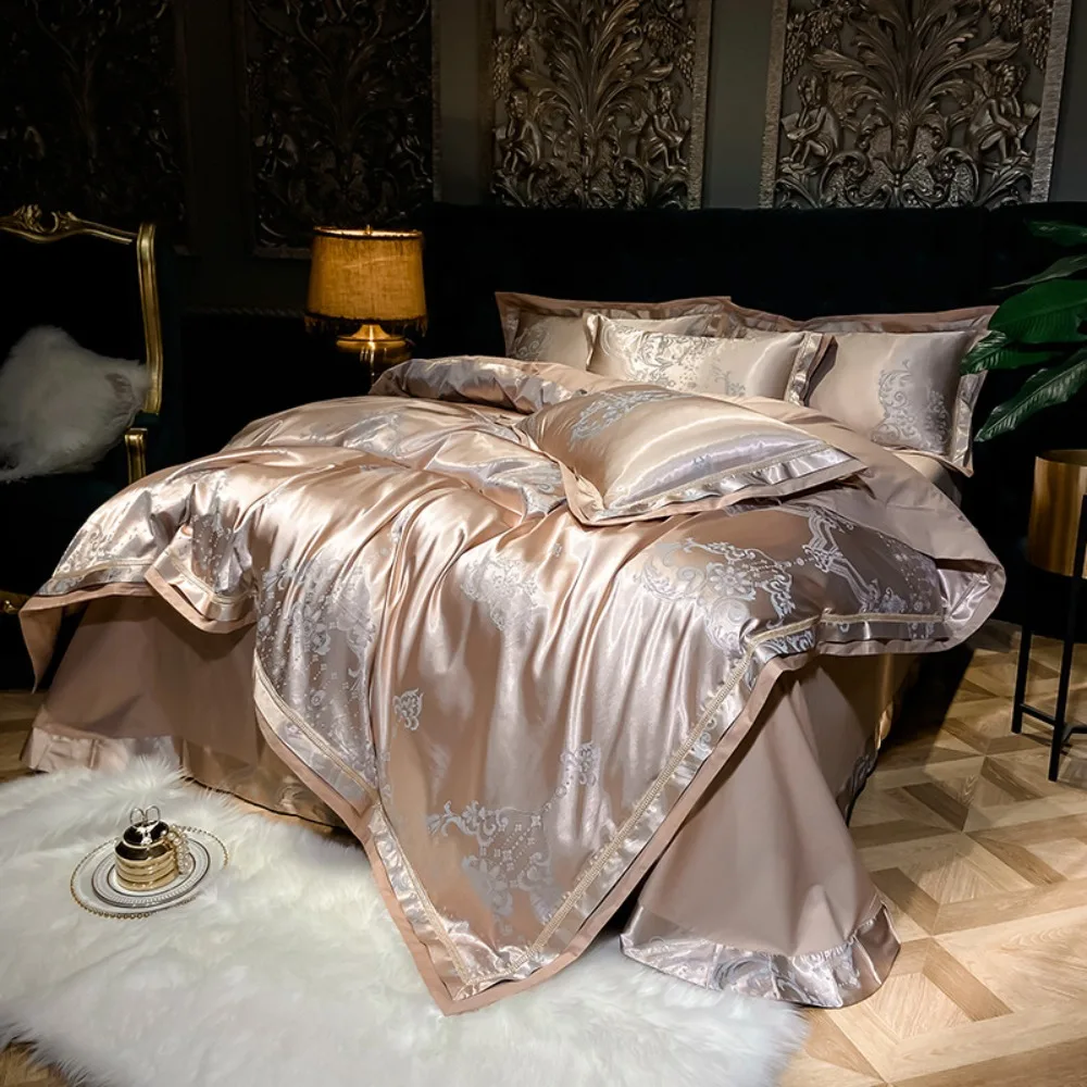European Style Luxury Satin Four Piece Set Pure Cotton Bed Sheet Quilt Cover Pillow Case High-end Atmospheric Four Piece Set Bed