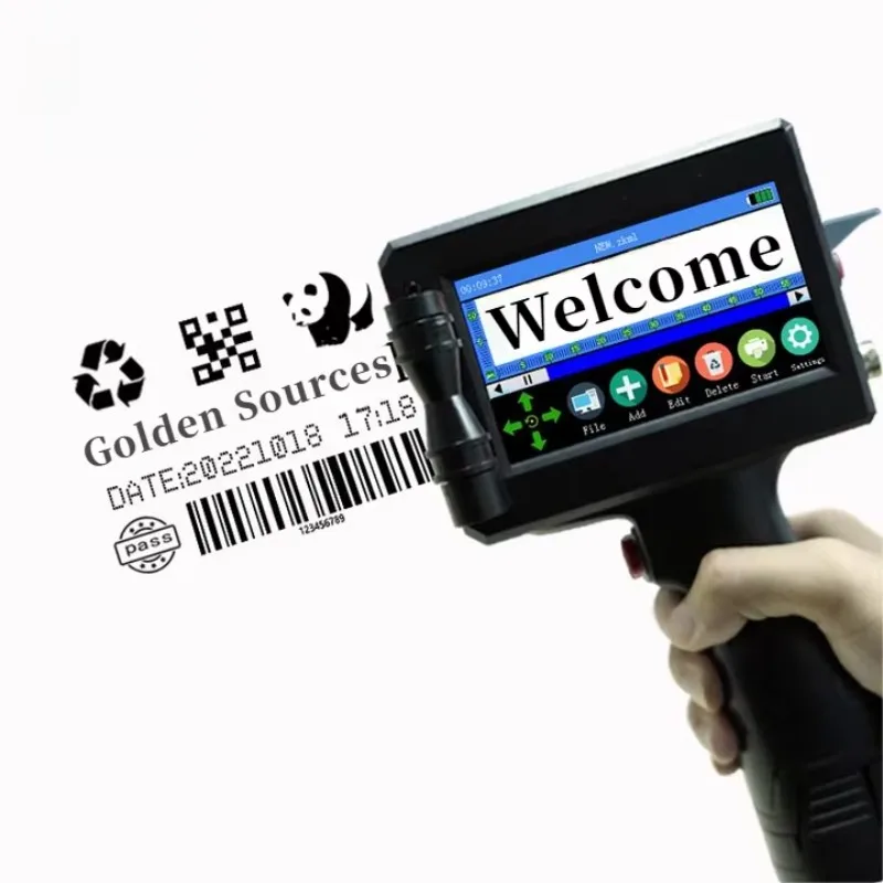 Прочный портативный принтер логотипа с сенсорным экраном 600 точек на дюйм, может печатать логотип с датой истечения срока годности, автоматический ручной струйный принтер со штрих-кодом