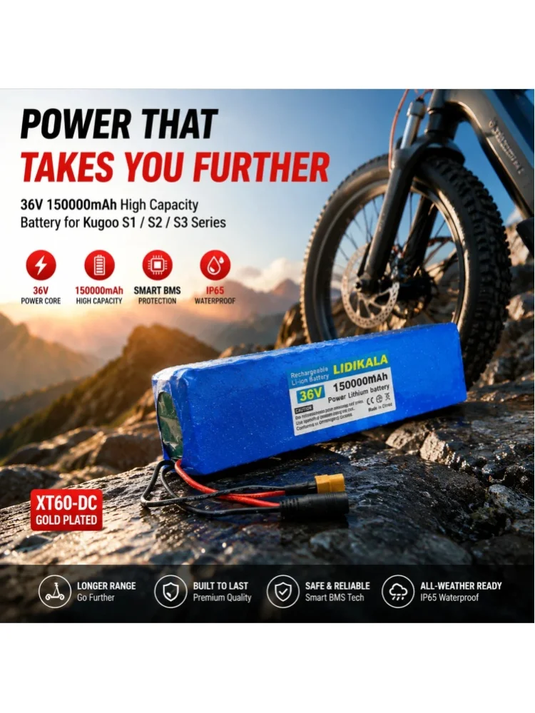Neues Upgrade 10S3P 36V 150Ah 18650 Lithium-Batteriepack mit hoher Kapazität und hoher Leistung, mit integriertem BMS für Elektrofahrräder, Roller und E-Fahrzeuge als Ersatzstromquelle.