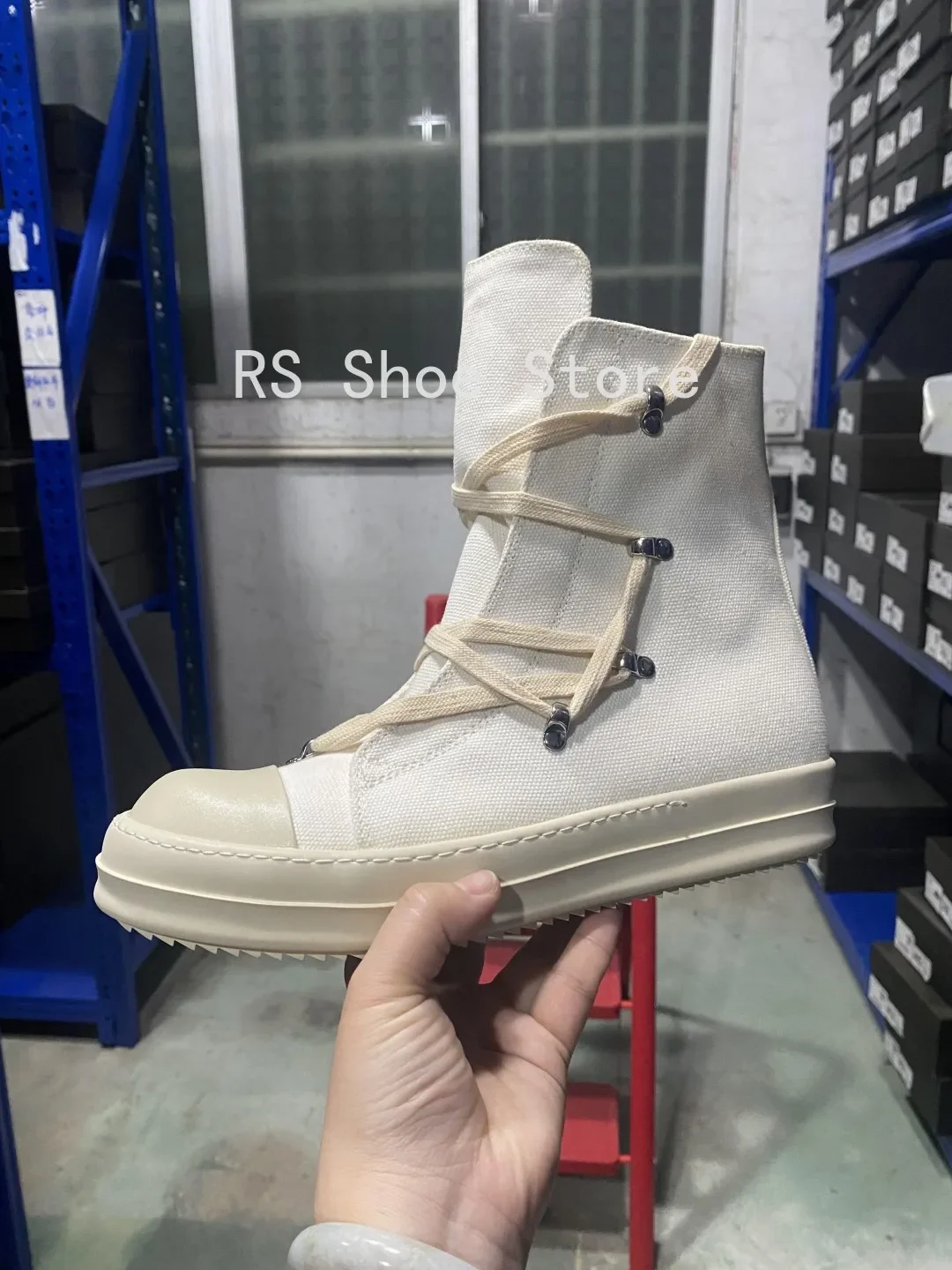 Ro الكلاسيكية مصمم رو البيج قماش التمهيد عالية أعلى حذاء الرجال حذاء كاجوال فاخر البريدي النساء حذاء رياضة سميكة وحيد حذاء من الجلد