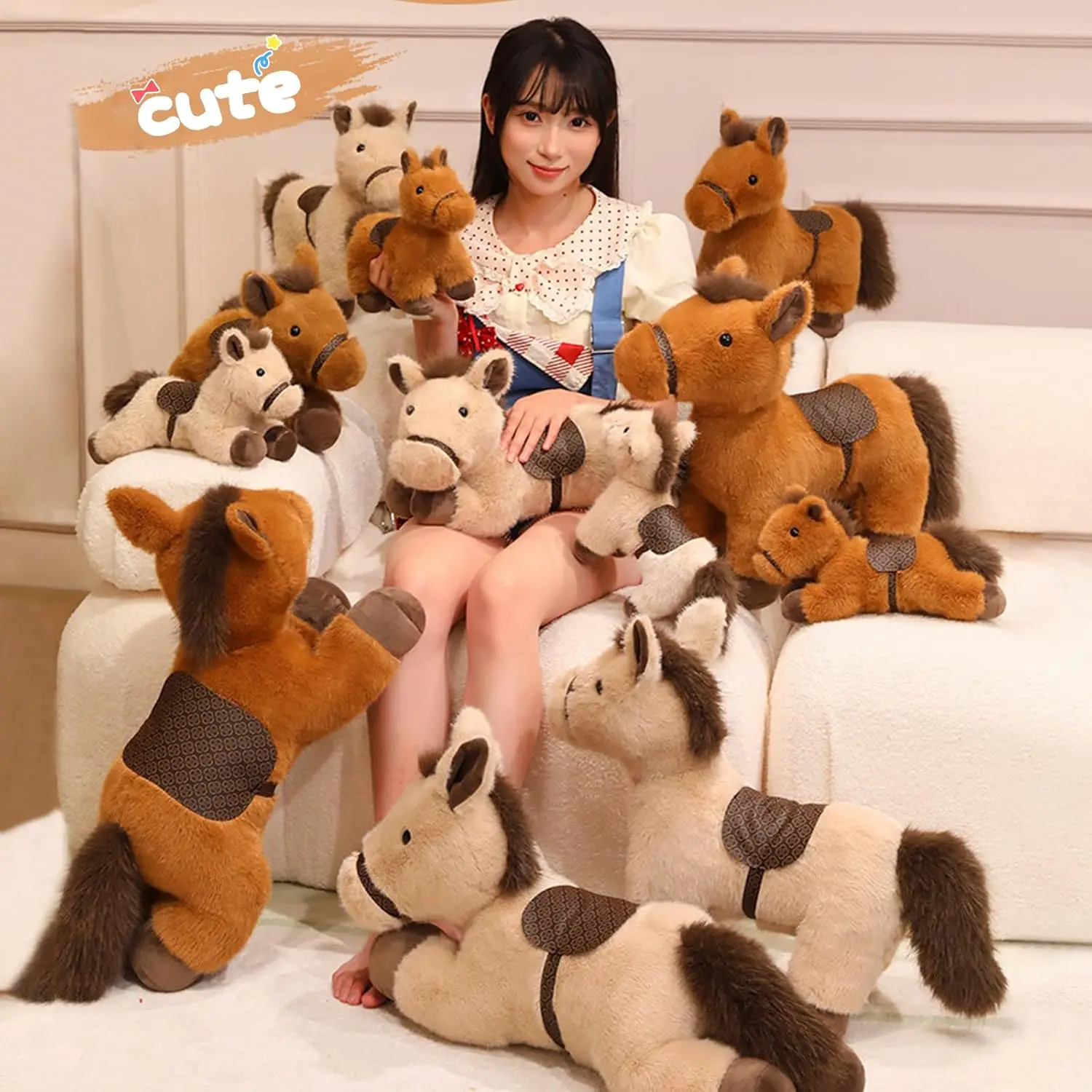 1-4 قطعة هدية زودياك أفخم المهر دمية واقعية الأبيض الحصان وسادة الحصان سنة التميمة محشوة الحيوان محبوب لعبة تحصيل