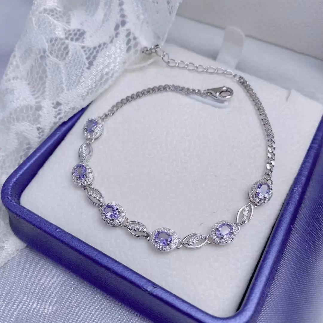 ZECAA Fine Jewelry Woman Tanzanite Bracelet With Natural Tanzanite Stone 3*4mm Bracelet Jewelry For Lady Gift Wedding Dating