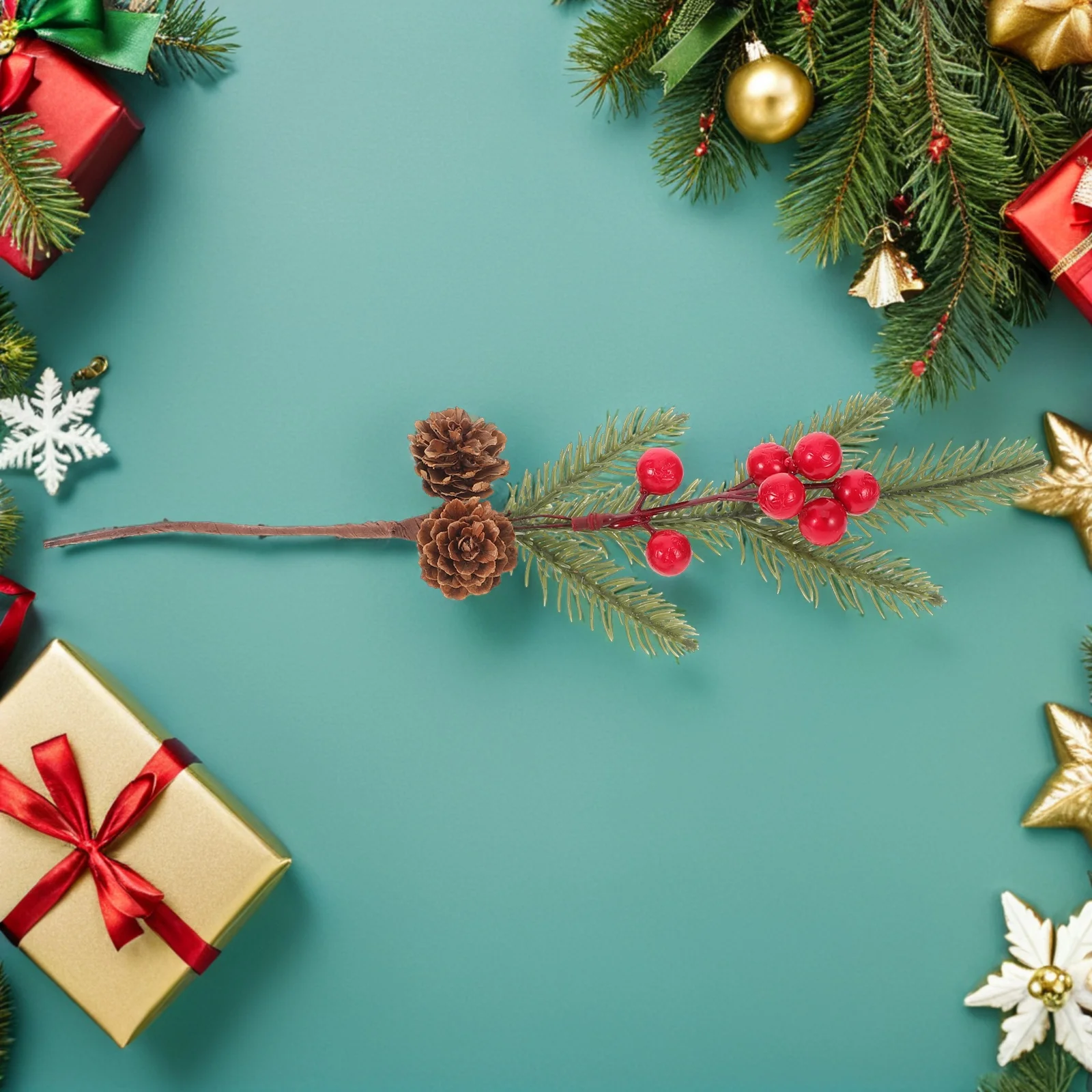 

10 Pcs Simulated Christmas Pine Cones Floral Arrangement Artificial Berry Decor Green Needles Branches Plant Picks Hemp Rope