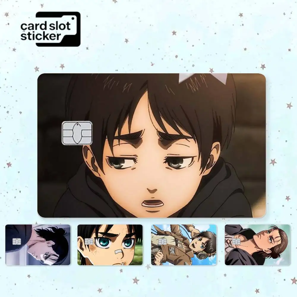 Anime Cartoon Eren Yeager  Credit Card HD Stickers Game Card Decal Small Chip Waterproof Sticker Gift