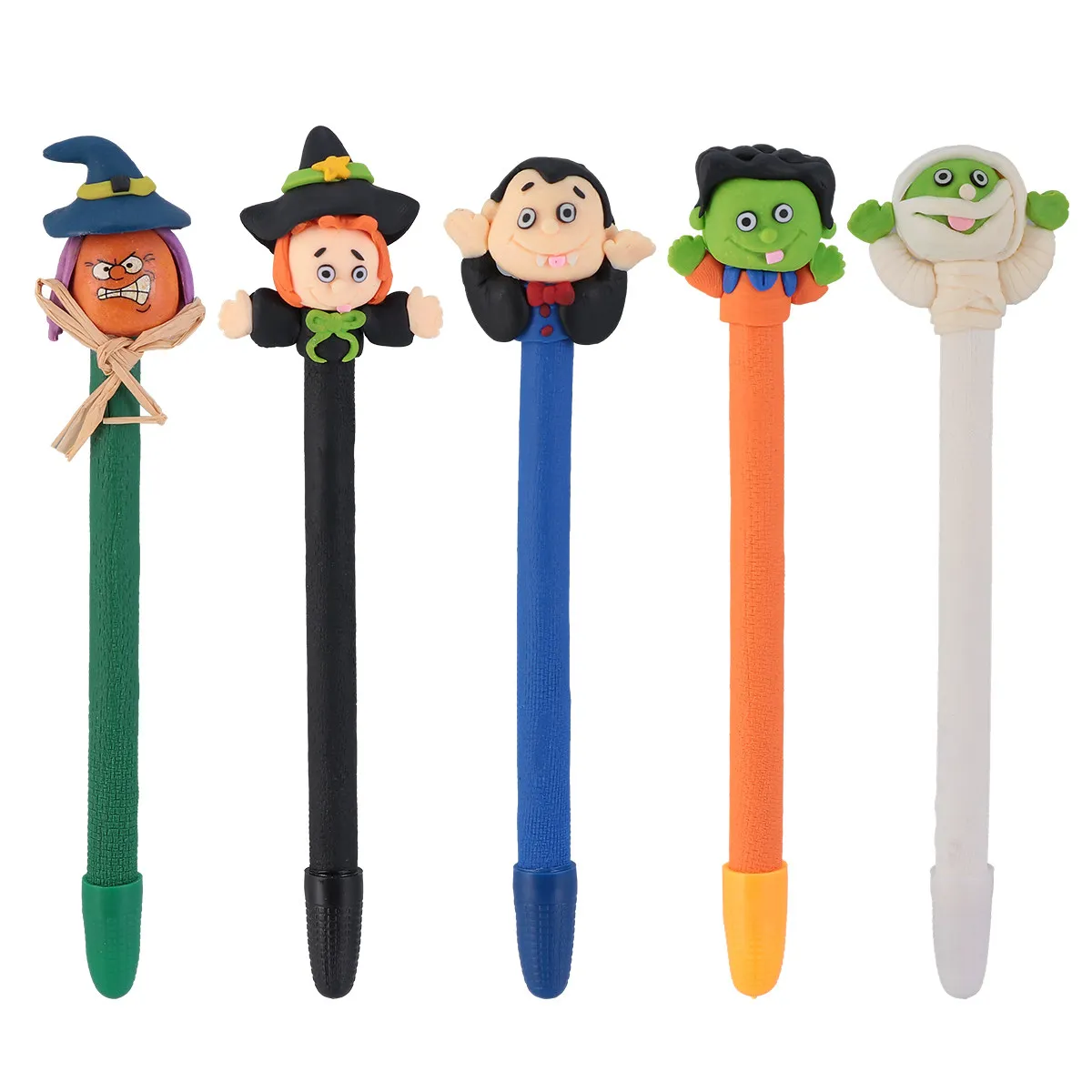 5Pcs Funny Halloween Ballpoint Pens Polymer Clay Material Creative Colorful Non-Fade Student Reward Pens for Writing Tools