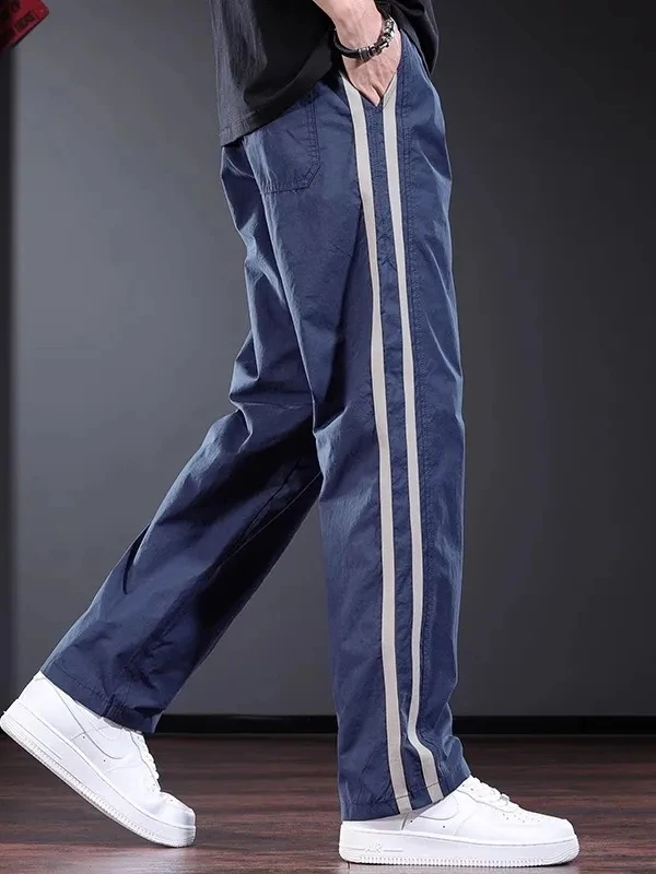 

Trendy Men's Stripe Casual Pants Thin Qui Dry Sportwear Outerwear Straight Leg Long Summer Breathable Comfortable Lightweight