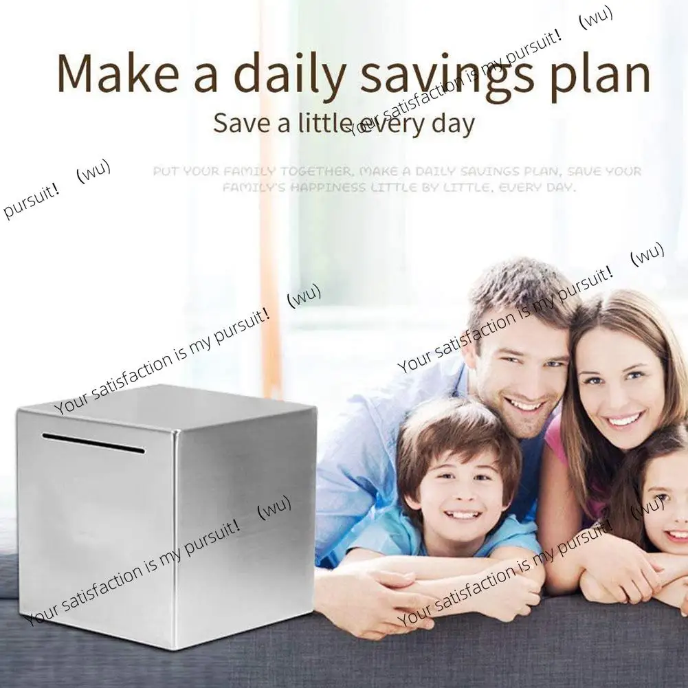 Square stainless steel piggy bank, portable safety piggy bank, gifts for children, friends, family, decoration