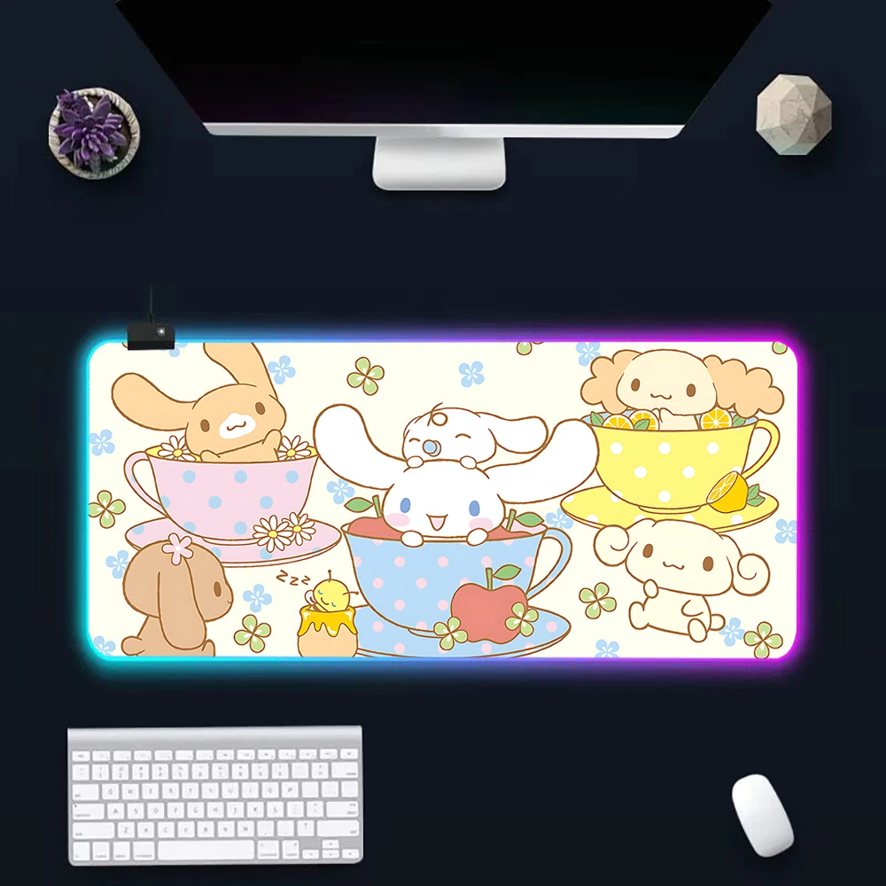 Blue Cute Cinnamorolls RGB Pc Gamer Keyboard Mouse Pad Mousepad LED Glowing Mouse Mats Rubber Gaming Computer Mausepad