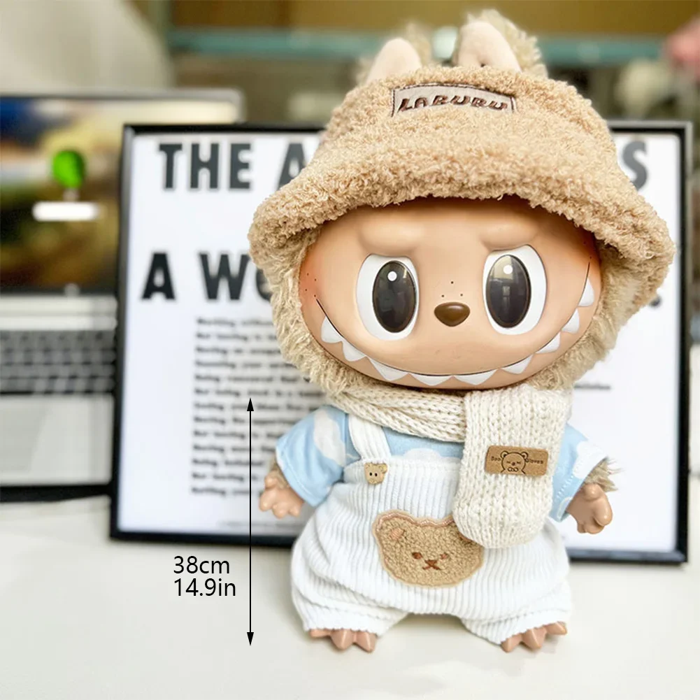 38cm 라부부 엑소 케이팝 미니 인형 옷, 귀여운 한국 아이돌 의상 세트, 스트랩 액세서리가 있는 흰 구름 셔츠