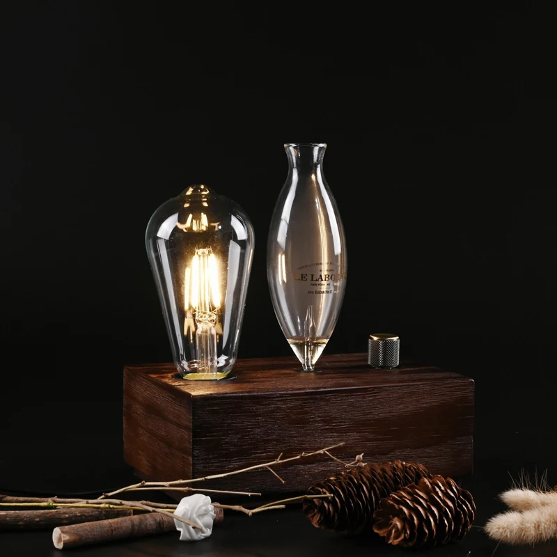 

Essential Oil Diffuser Wood Glass Scent Diffuser Home Bedroom Light Lelabo Vintage Tungsten Lamp