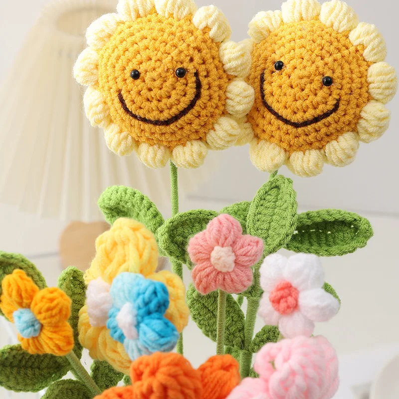 

Handmade Diy Wool Sunflower Sunflower Decoration Photography Finished Wool Smiley Sunflower Simulation Flower