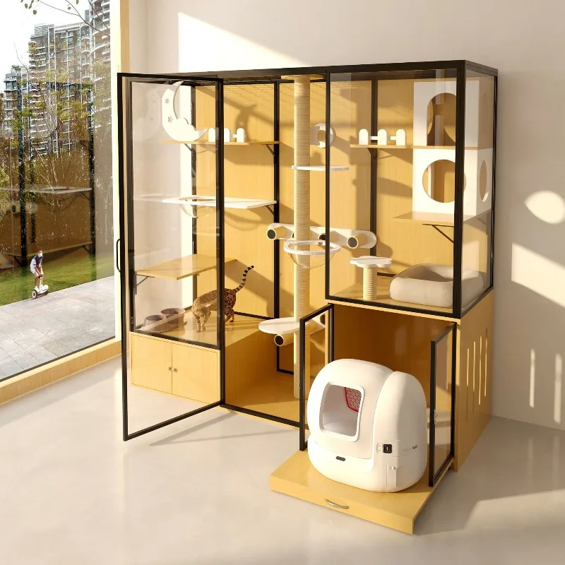 Pet cage dog small pet display cabinet solid wood  cabinet glass panoramic house