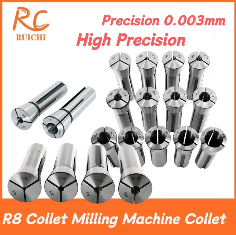 R8 Collet Milling Machine R8 Collet Metric British R8 Collet Clamping Size Milling Tool Holder R8 Collet Chuck Set Spring Collet