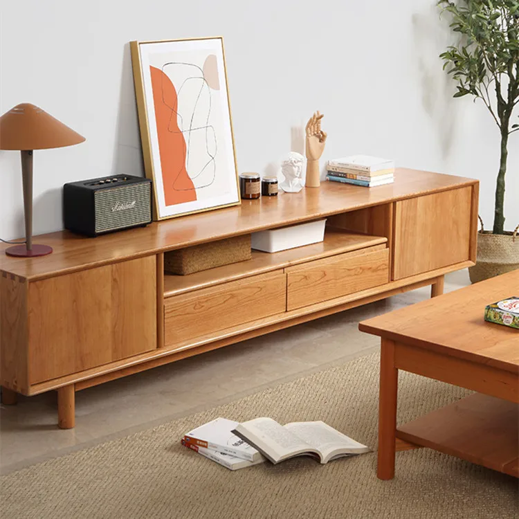 Japanese-style cherry wood TV cabinet, living room home solid wood audio-visual cabinet, bedroom multi-functional storage