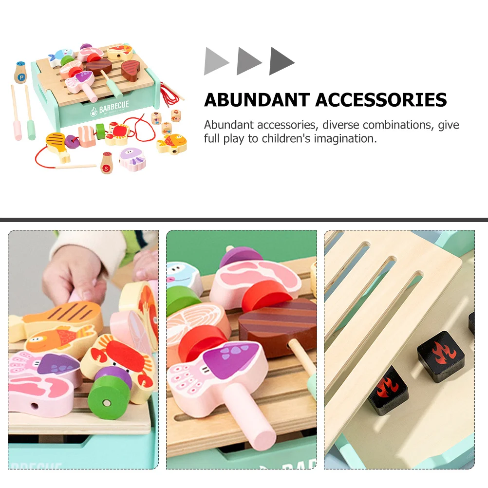 1 set 1 set houten barbecue-grillspeelgoed, gesimuleerde keukenspeelset, kinderen doen alsof kookspeelgoed, voedselbarbecuespeelhuis voor kinderen,