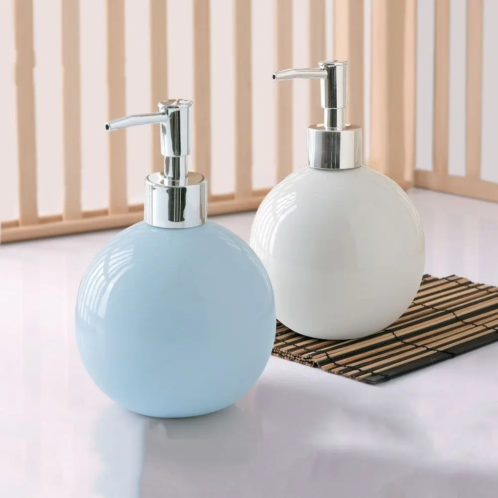 

Creative Portable Ceramic Hand Soap Bottle Refillable Press Type Liquid Soap Container Empty Round Bath Lotion Pump Jar Toilet