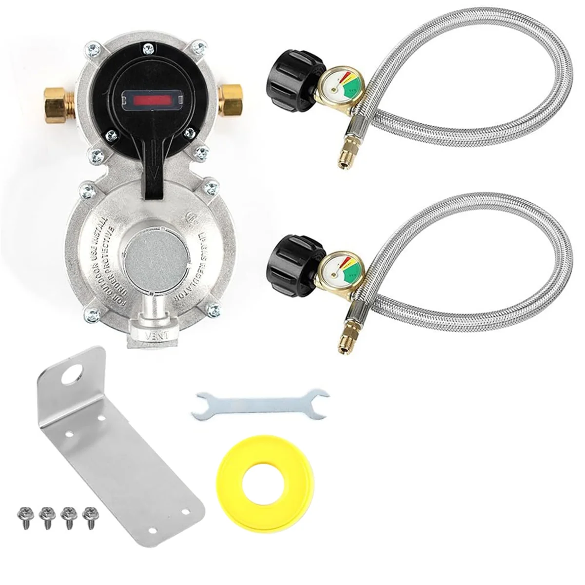 RV Propane Regulator with Hose, Heavy Duty 2-Tank Auto Changeover LP Propane Gas Regulator with Gauge