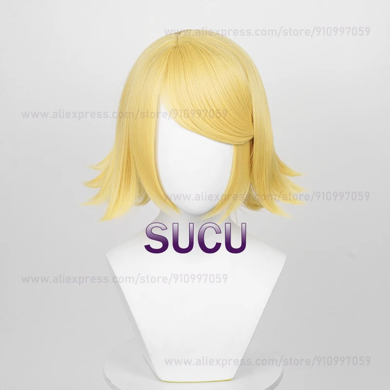 Peruca de Cosplay dourada leve curta para homens e mulheres, cabelo anime, resistente ao calor, perucas sintéticas, Rin Len, 30cm