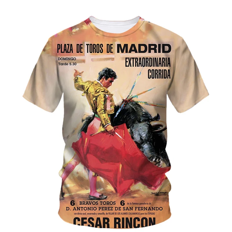 Spanish Bullfight Men T Shirt 3D Spain Bull Printed Tee Shirts Women Clothings Casual Kids T-Shirt Summer Oversized toreo Tees